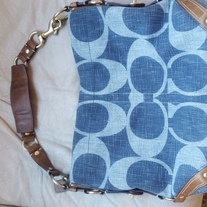 COACH CARLY Blue Denim Canvas Shoulder Shopper Bag